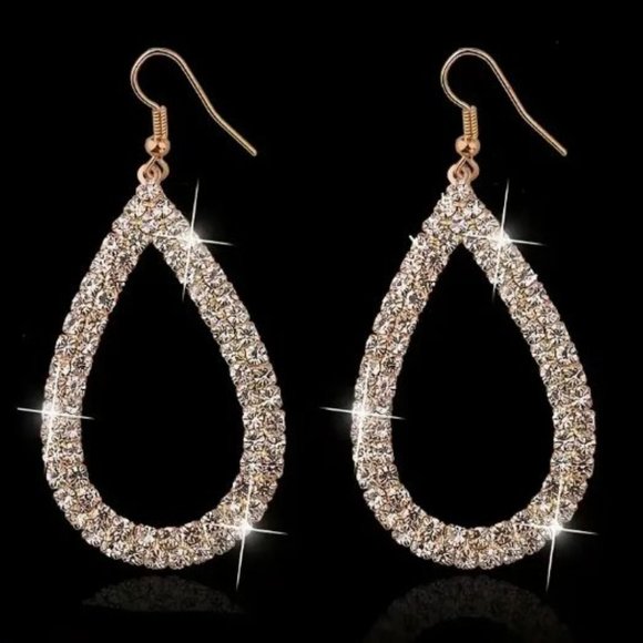DISCO Silver and Gold Rhinestones Droplet Earrings Occasion - Picture 1 of 1